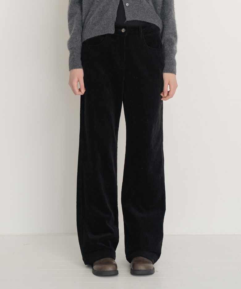 Washed Straight Corduroy Pants - Black