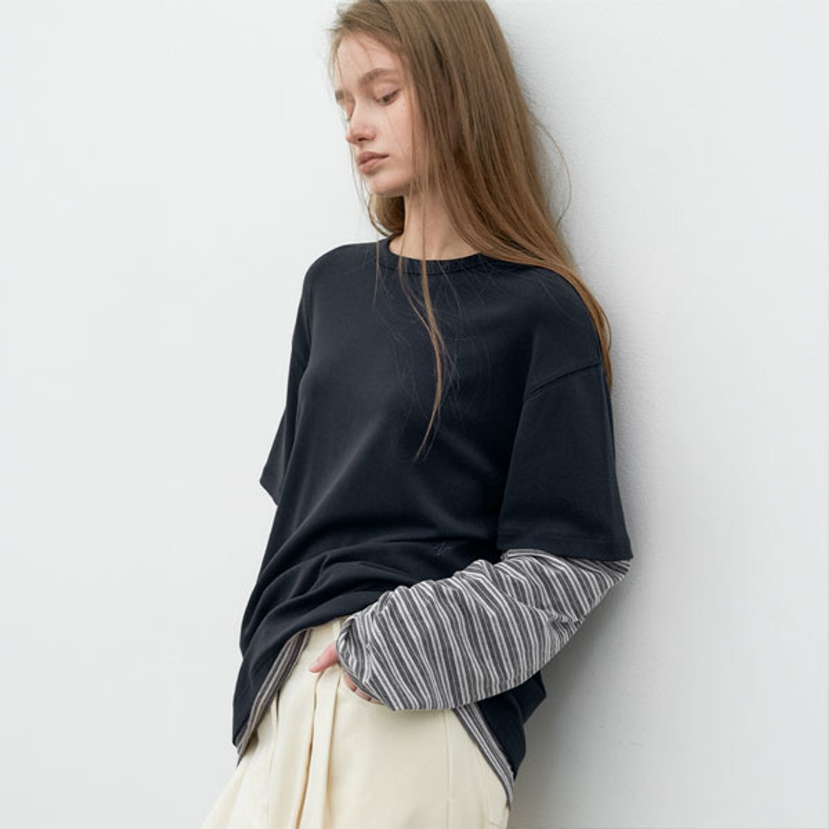 아틀리에 나인(ATELIER NAIN) (T-7281)STRIPE LONG-SLEEVE LAYERD TEE