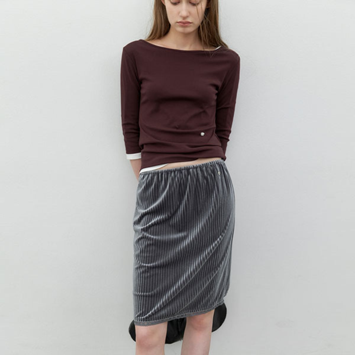 아틀리에 나인(ATELIER NAIN) (SK-5123)VELVET LACE TAPE SET-UP BANDING MIDI SKIRT
