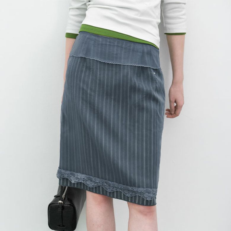 (SK-5121)SHEER LAYERED STRIPE MIDI SKIRT