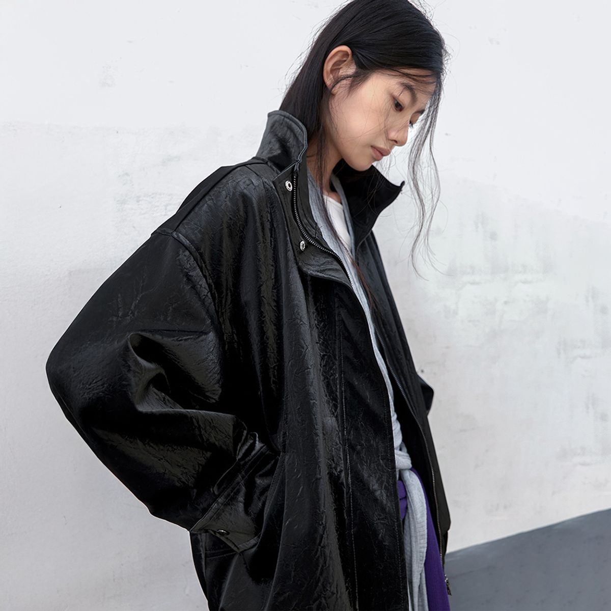아틀리에 나인(ATELIER NAIN) (JP-613)OVERFIT GLOSSY LEATHER HIGH NECK BLOUSON