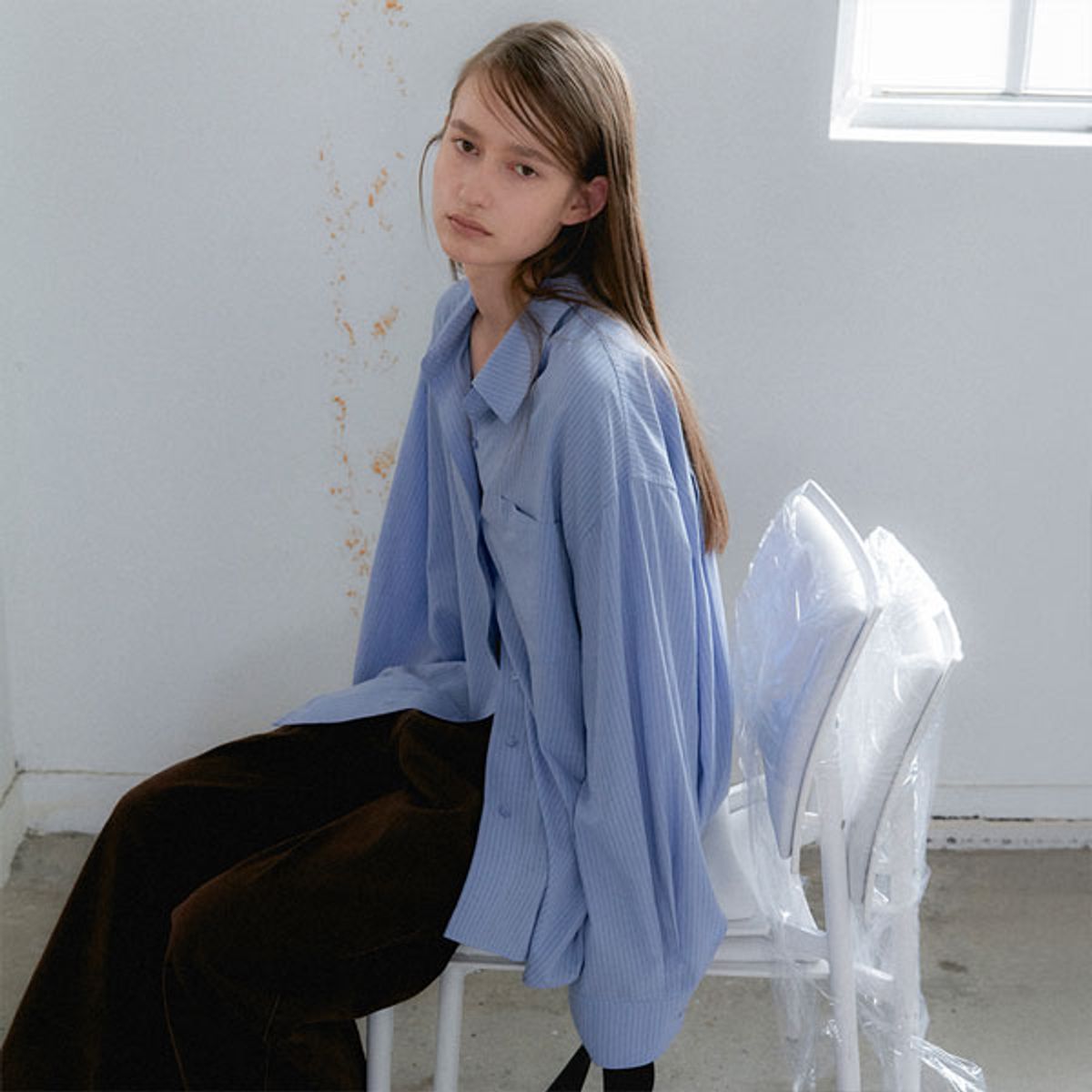 아틀리에 나인(ATELIER NAIN) (BL-4443)AN STRIPE OVERSIZED SHIRT