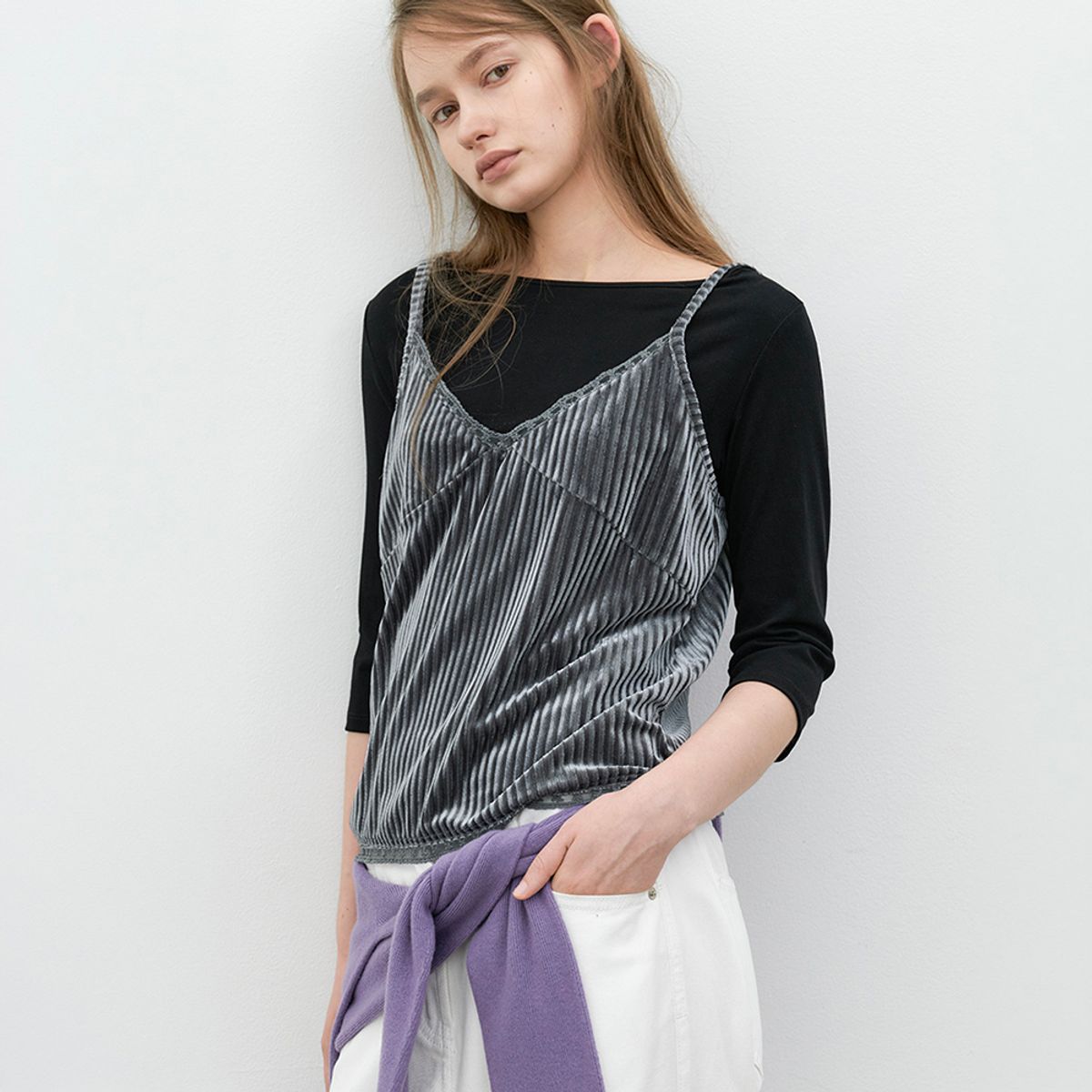 아틀리에 나인(ATELIER NAIN) (BL-4442)VELVET LACE TAPE SET-UP BLOUSE
