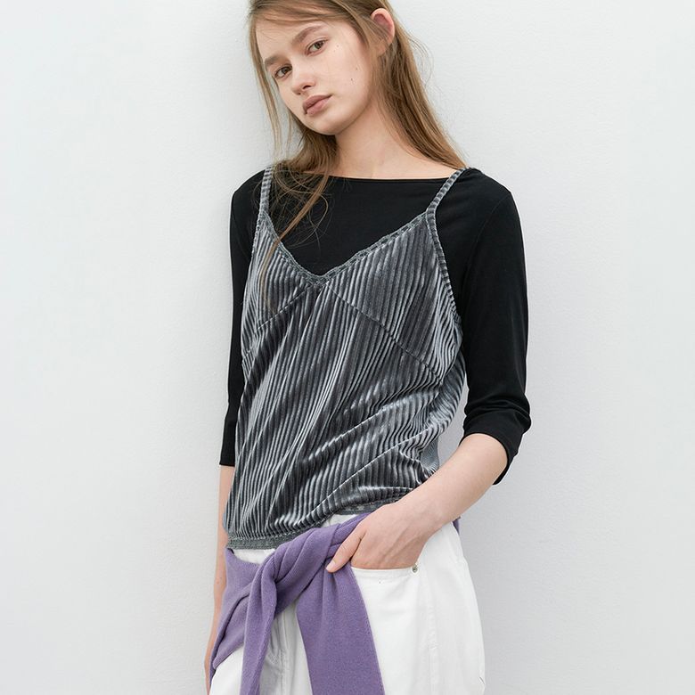 (BL-4442)VELVET LACE TAPE SET-UP BLOUSE