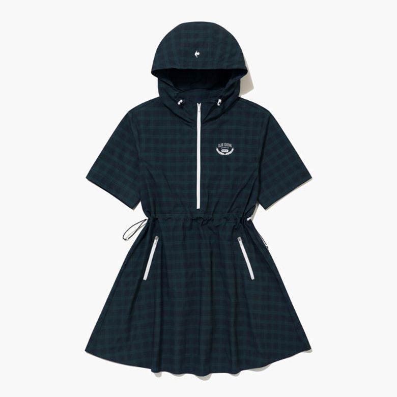여성 우븐 클래식 체크 반팔 원피스 _NAVY GR322LOP81