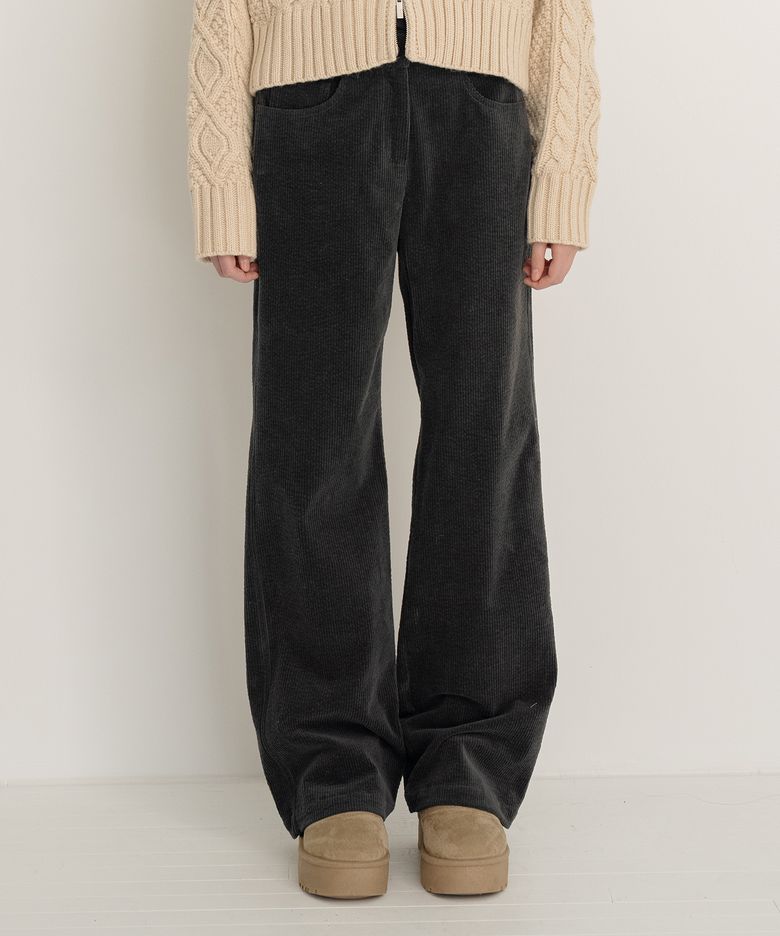 Washed Straight Corduroy Pants - Charcoal