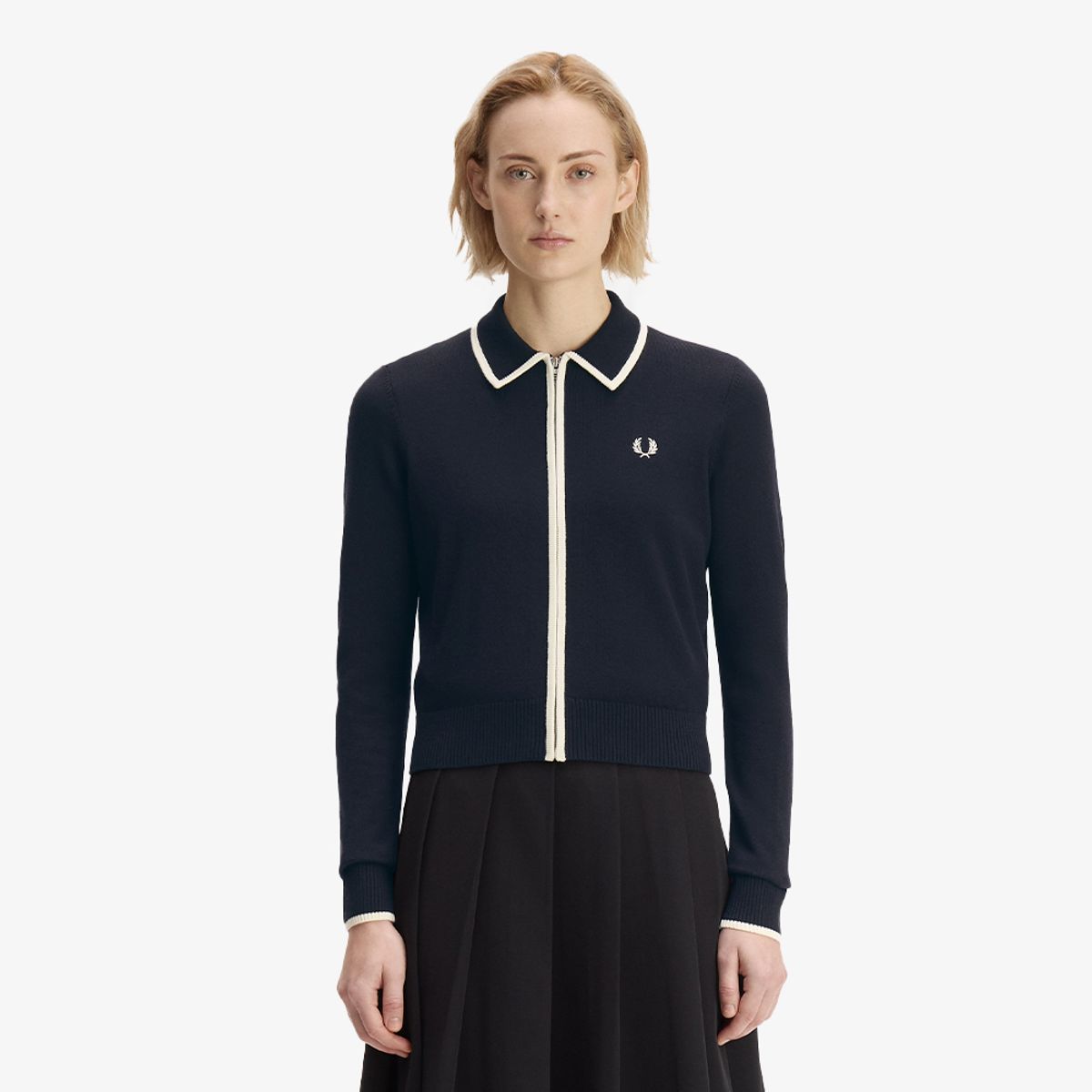 프레드페리(FRED PERRY) [Womens] 집 스루 니트 셔츠 - 네이비/화이트 AFPF2G33122-608