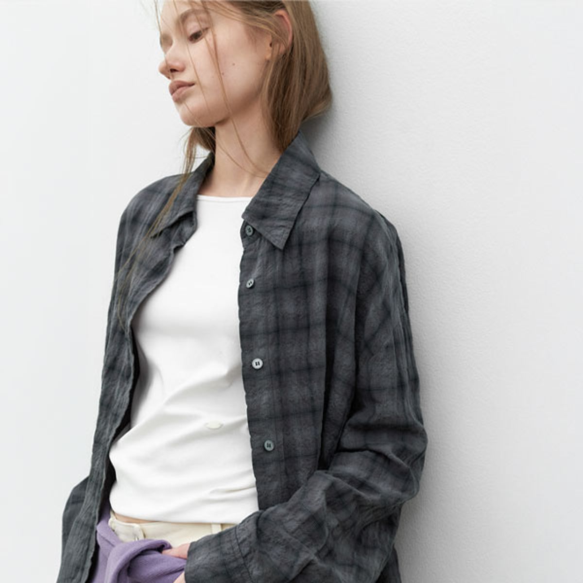 아틀리에 나인(ATELIER NAIN) (BL-4435)CREASED CHECK COTTON SHIRT
