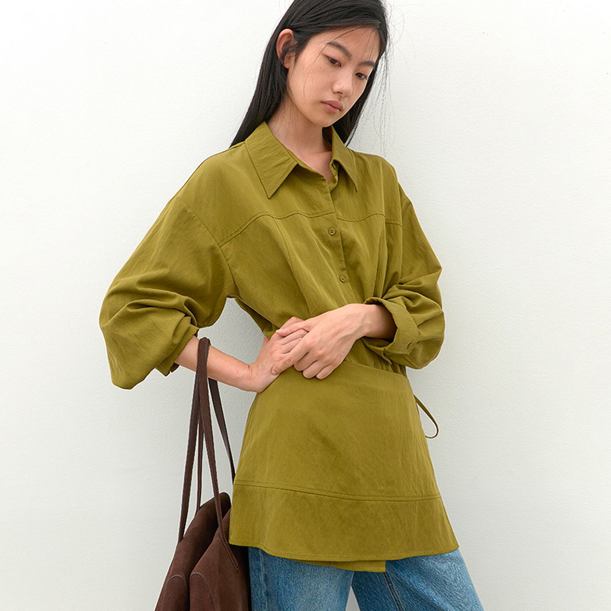 아틀리에 나인(ATELIER NAIN) (BL-4434)CREASED SKIRT LAYERED BLOUSE S