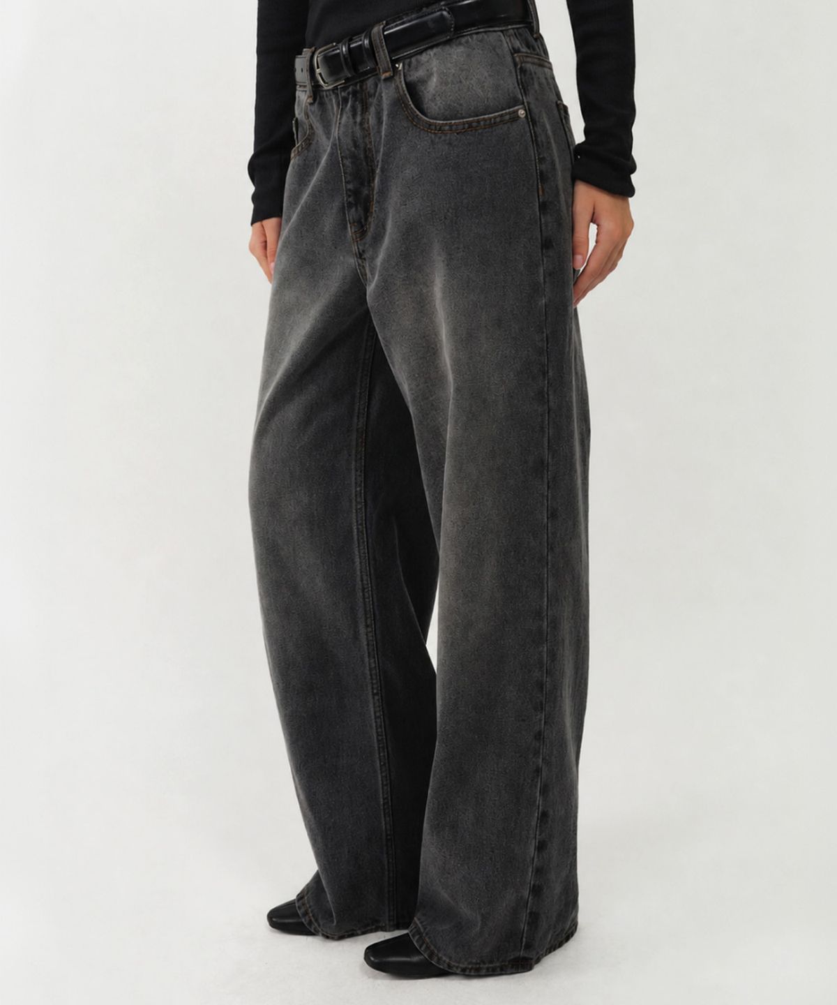 룩캐스트(LOOKAST) 408 세미 와이드 레그 데님 팬츠 / 408 SEMI WIDE LEG DENIM PANTS_2colors