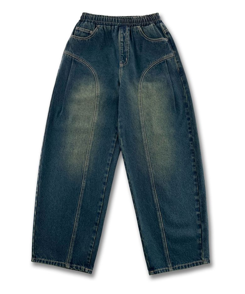 밴딩 인시전 커브드 데님 팬츠 MR5DU526_DARK INDIGO