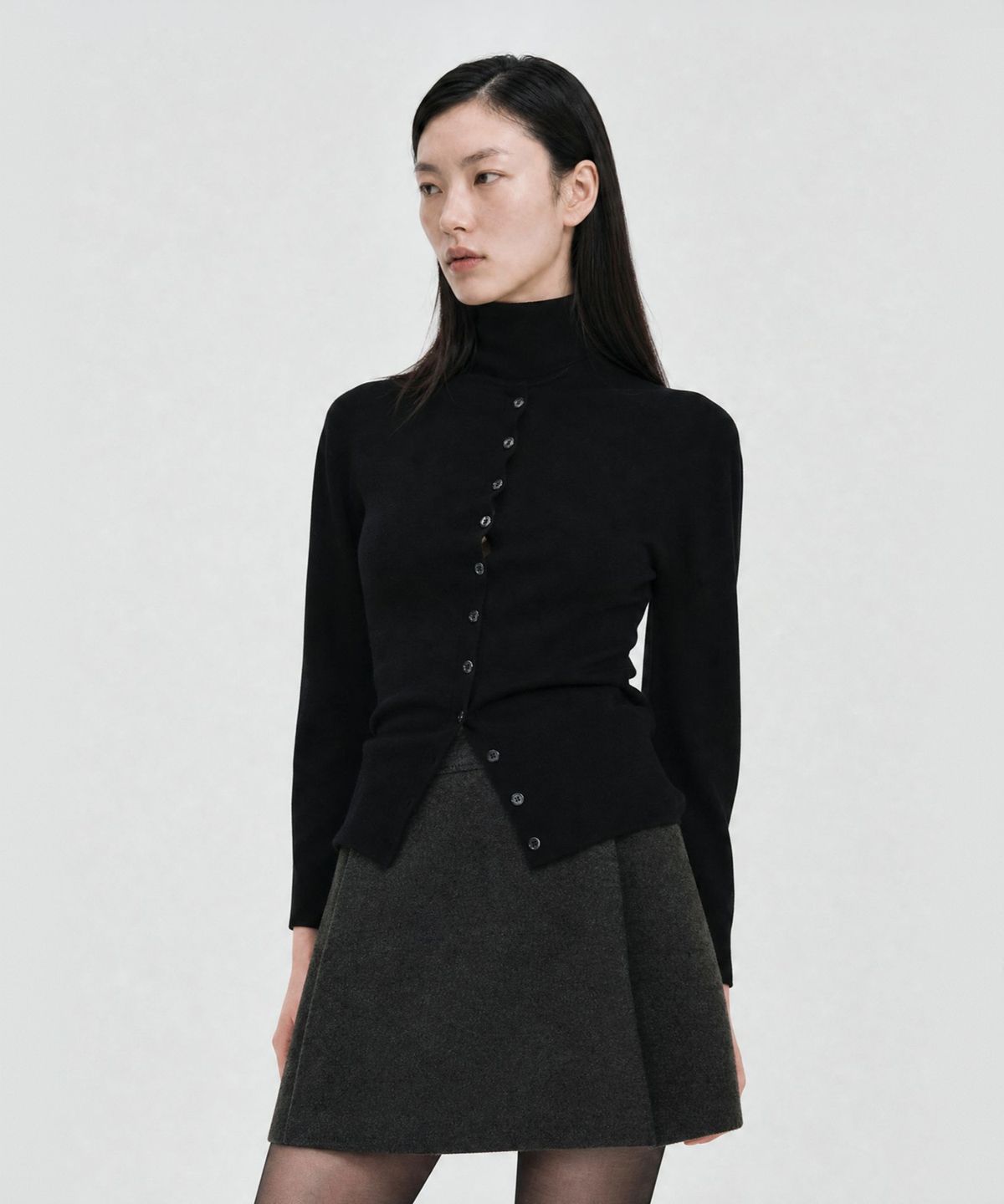 룩캐스트(LOOKAST) 하이 넥 버튼 울 가디건_블랙 / HIGH NECK BUTTON WOOL CARDIGAN_BLACK
