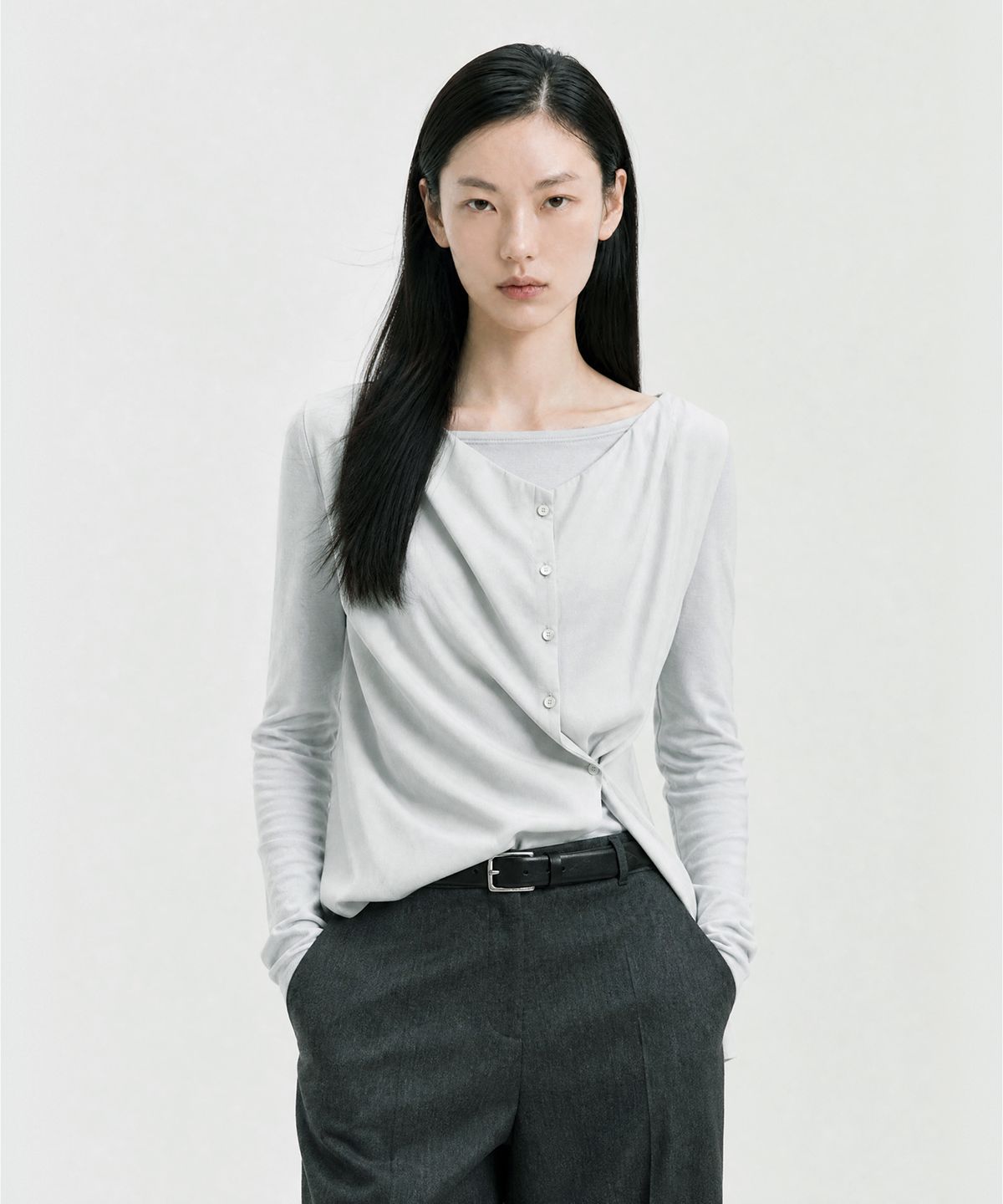 룩캐스트(LOOKAST) 울 더블 레이어드 롱 슬리브 티셔츠_라이트 그레이 / WOOL DOUBLE-LAYERED LONG SLEEVE T-SHIRT_LIGHT GREY