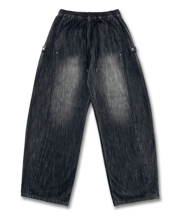 밴딩 스냅 커브드 데님 팬츠 MR6DU164_BLACK