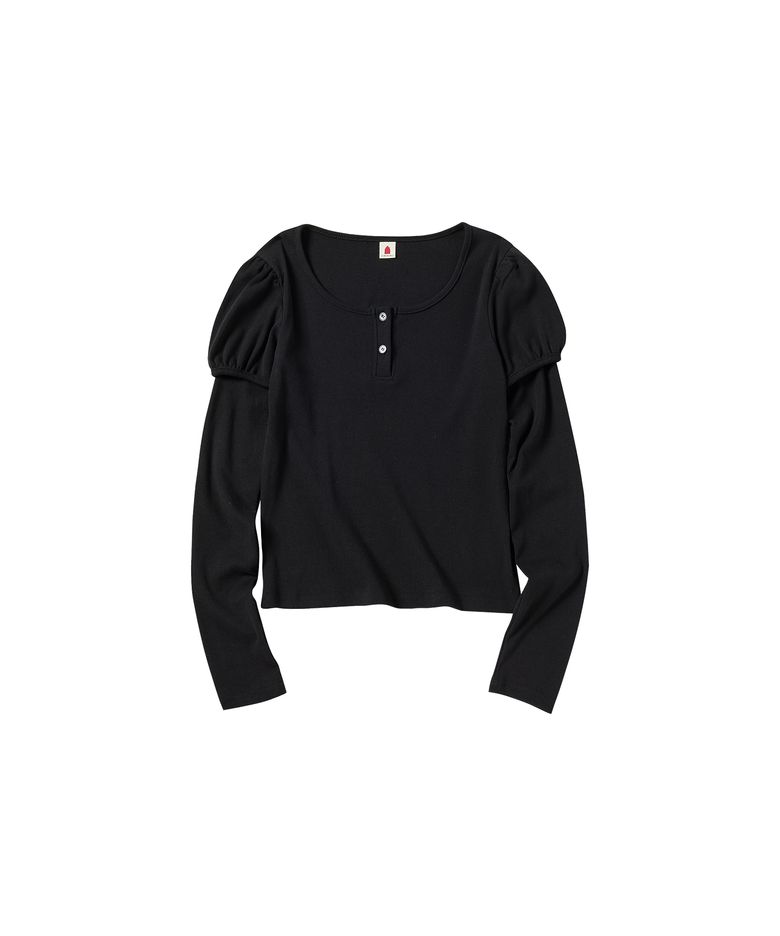 W SOFT PUFF LAYER T-SHIRT [BLACK]