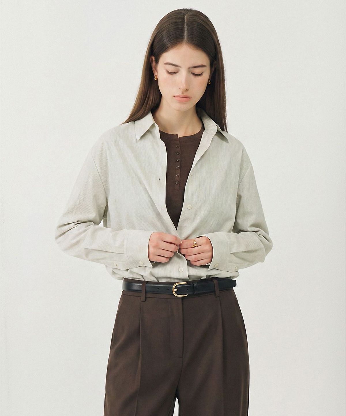 룩캐스트(LOOKAST) 핀 스트라이프 셔츠_크림 / PIN STRIPE SHIRT_CREAM