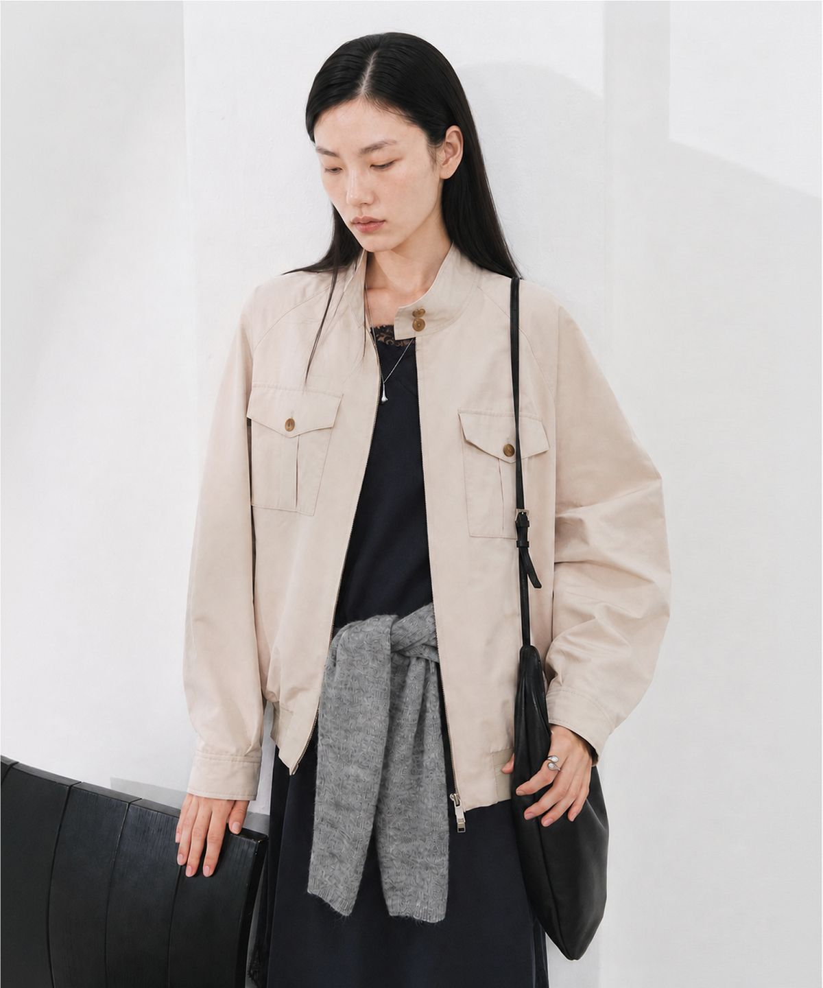 룩캐스트(LOOKAST) 코튼 유틸리티 봄버 자켓_베이지 / COTTON UTILITY BOMBER JACKET_BEIGE