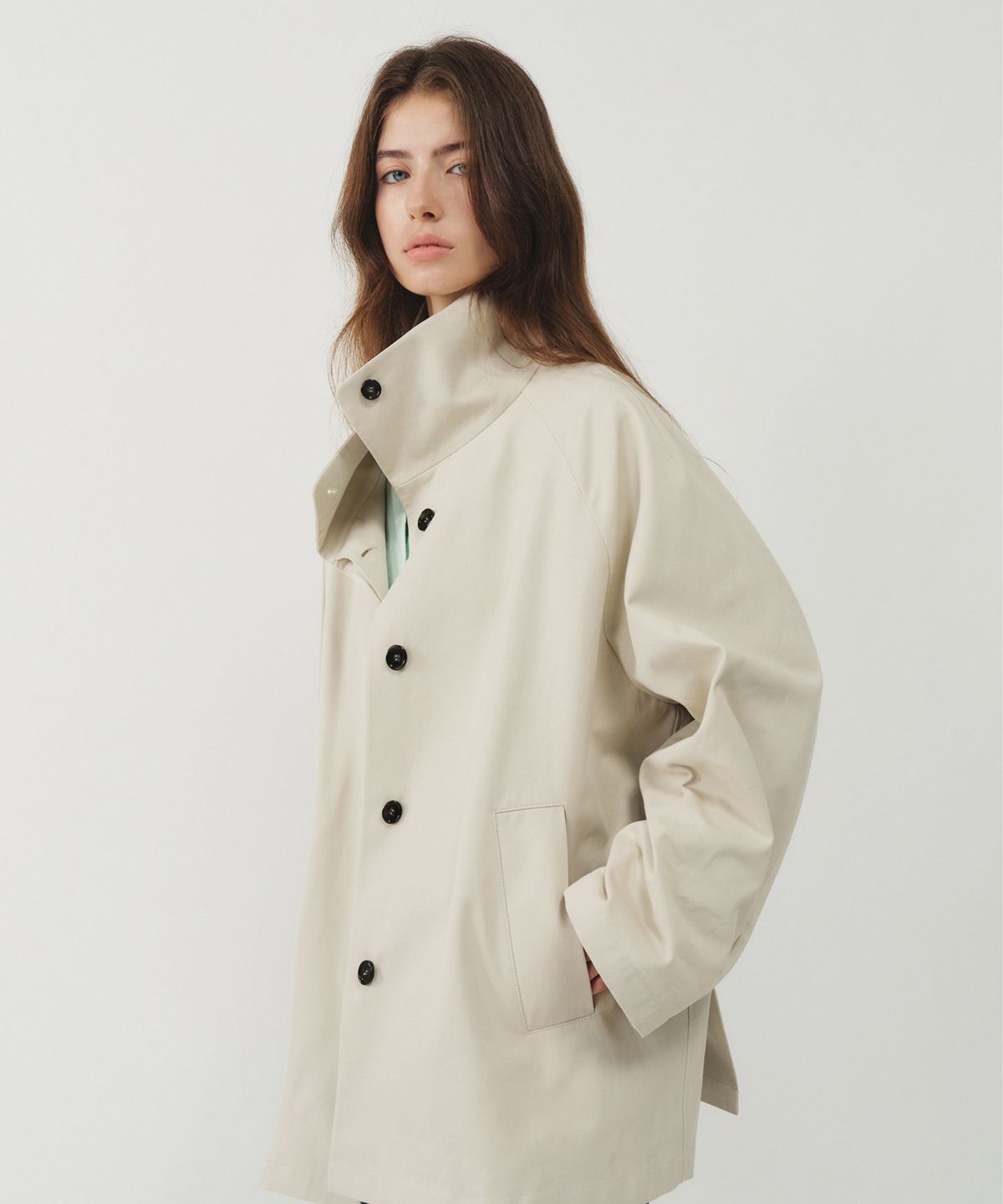 룩캐스트(LOOKAST) 하이 넥 코튼 하프 자켓_라이트 그레이 / HIGH NECK COTTON HALF JACKET_LIGHT GREY