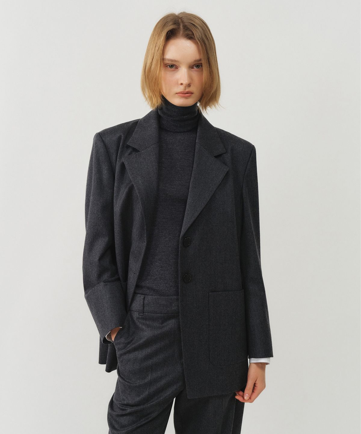 룩캐스트(LOOKAST) 울 투웨이 시그니처 커프스 블레이저_그레이 / WOOL TWO-WAY SIGNATURE CUFFS BLAZER_GREY