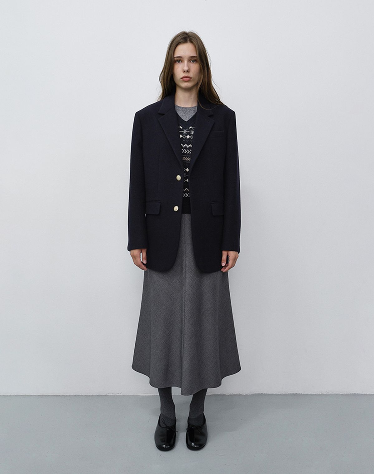 던스트(DUNST) FLUID LONG SKIRT_UDSK6C207_MELANGE GREY