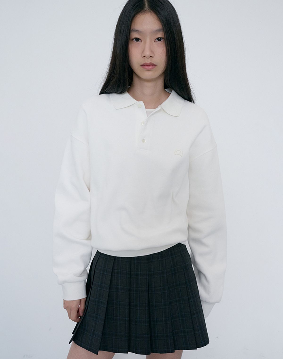 던스트(DUNST) PLEATS MINI CHECKED SKIRT_UDSK6C203_CHARCOAL/BLUE CHECK