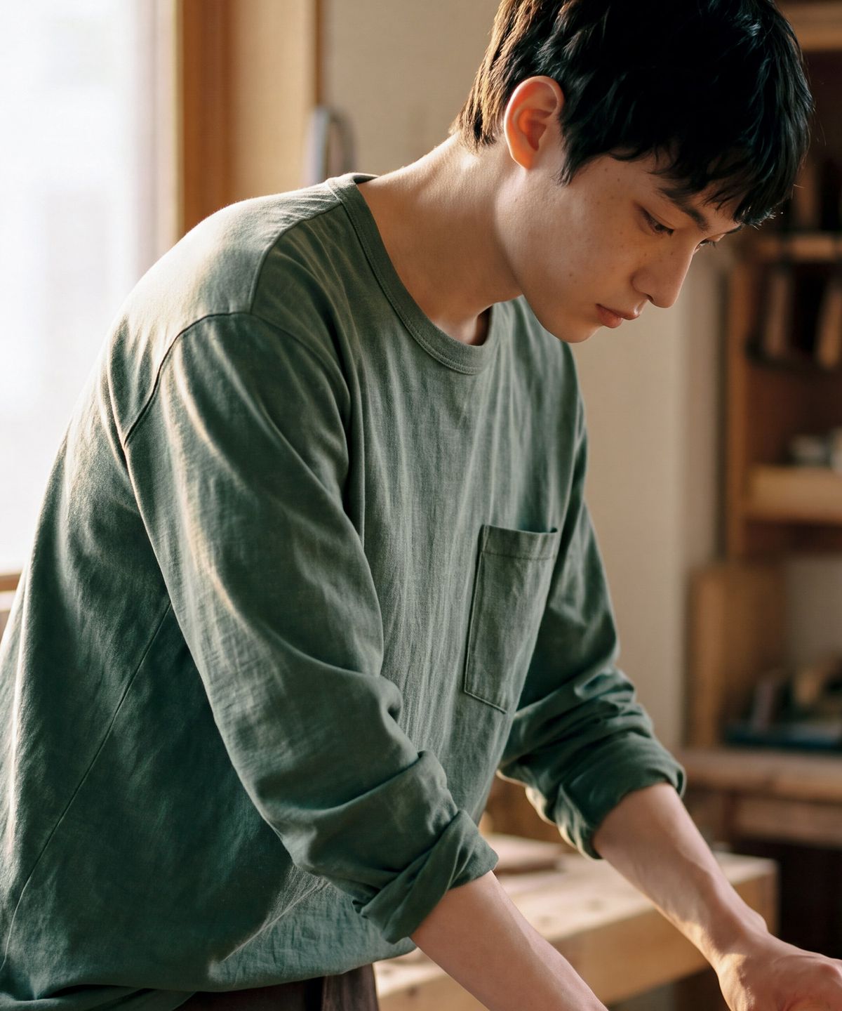 페플(FP142) 974OG 포켓 슬러브 긴팔티 그린 SJLT1577