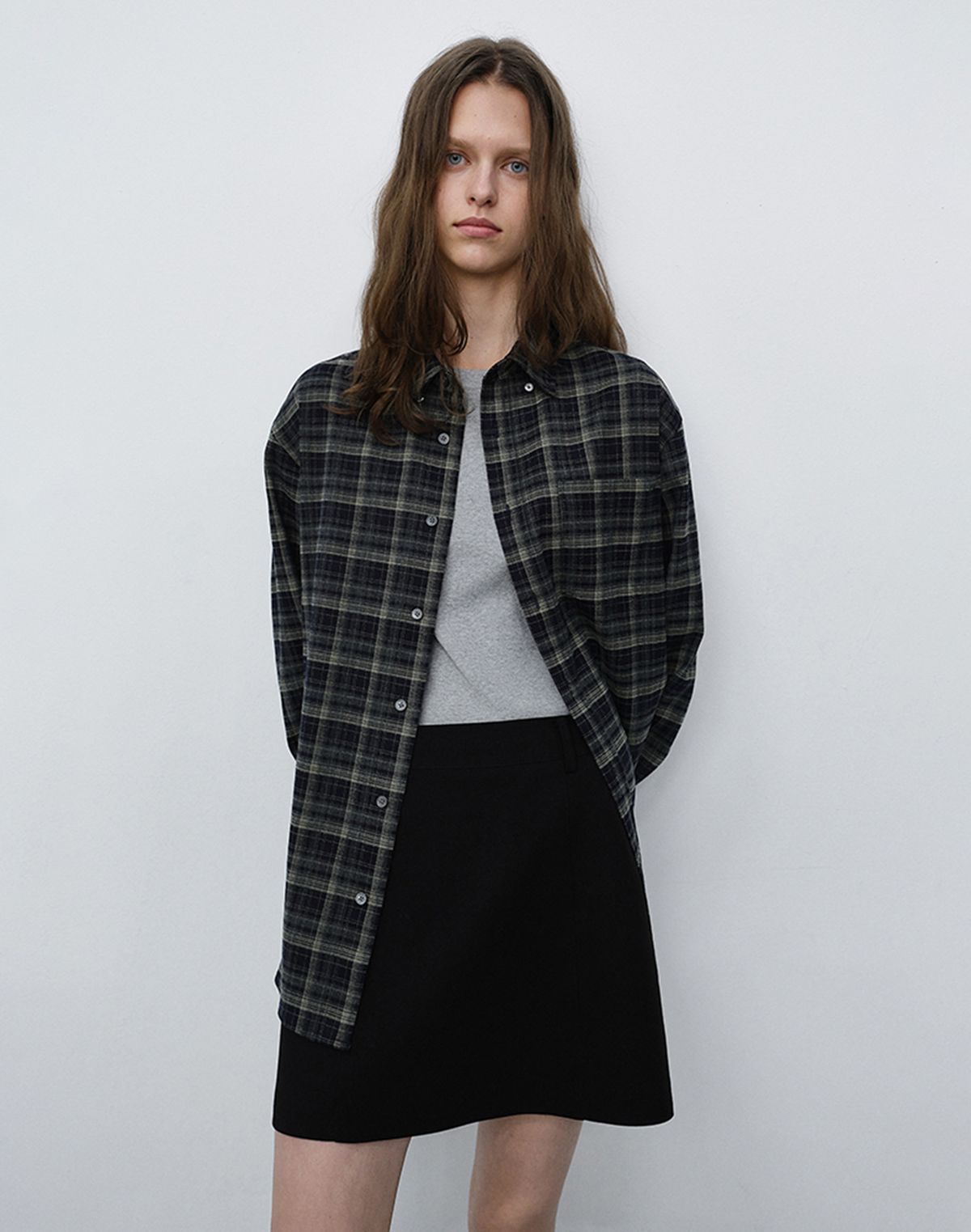 던스트(DUNST) UNISEX CHECKED FLANNEL BD SHIRT_UDSH6C103_NAVY GREY
