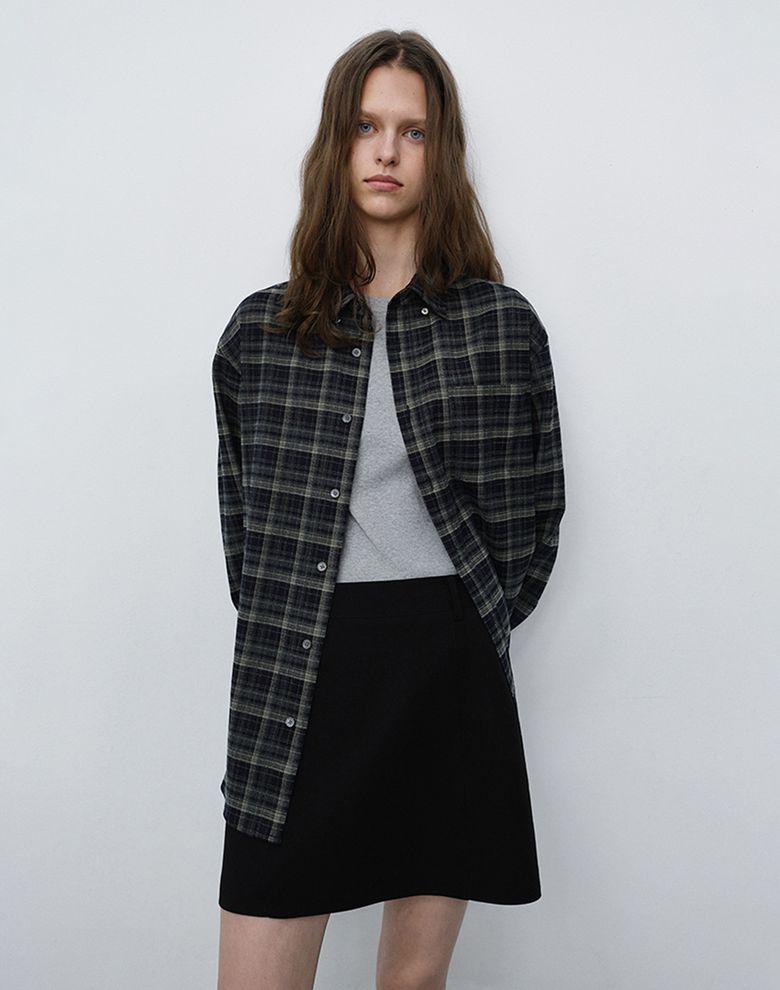 UNISEX CHECKED FLANNEL BD SHIRT_UDSH6C103_NAVY GREY