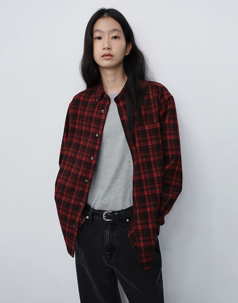 UNISEX CHECKED FLANNEL BD SHIRT_UDSH6C103_RED
