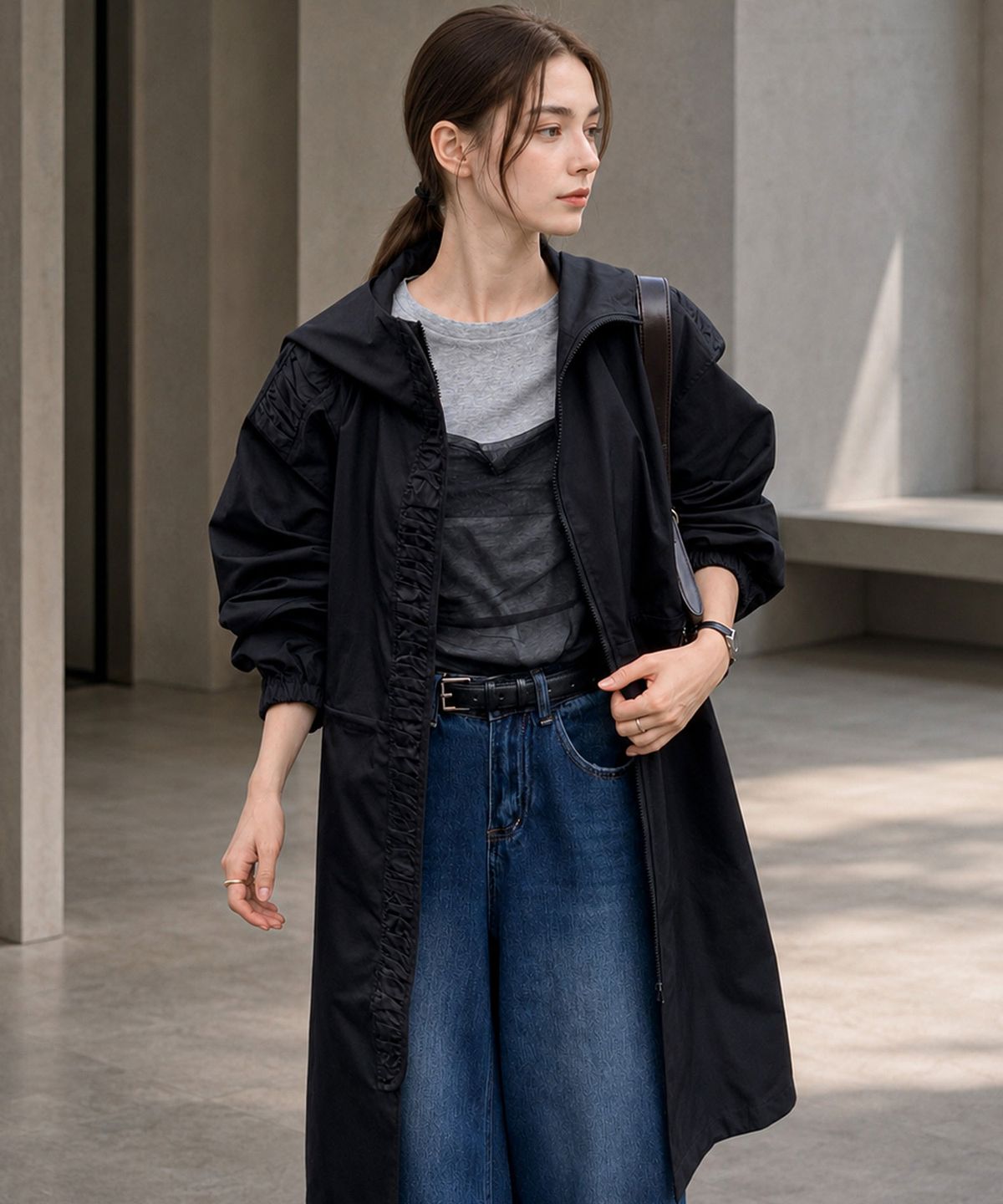 바스카라(VASCARA) Shirring Hooded Long Jumper (3Colors)
