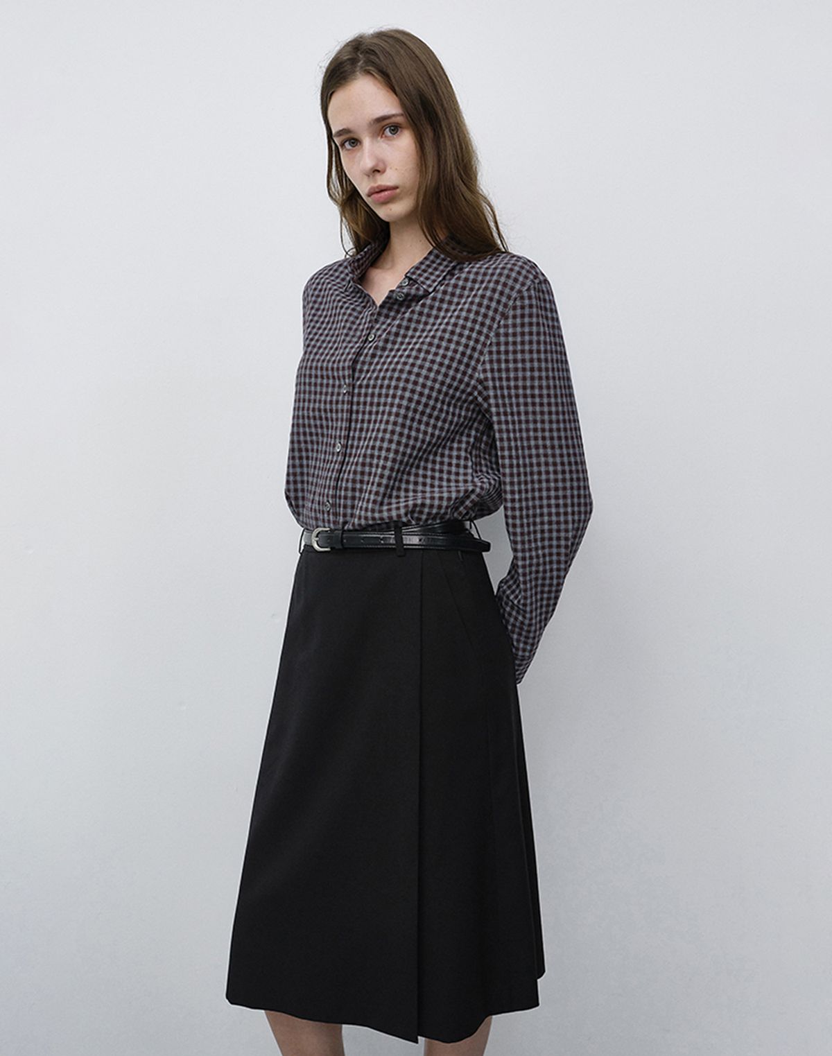 던스트(DUNST) ESSENTIAL SLIM CHECKED SHIRT_UDSH6C201_BROWN