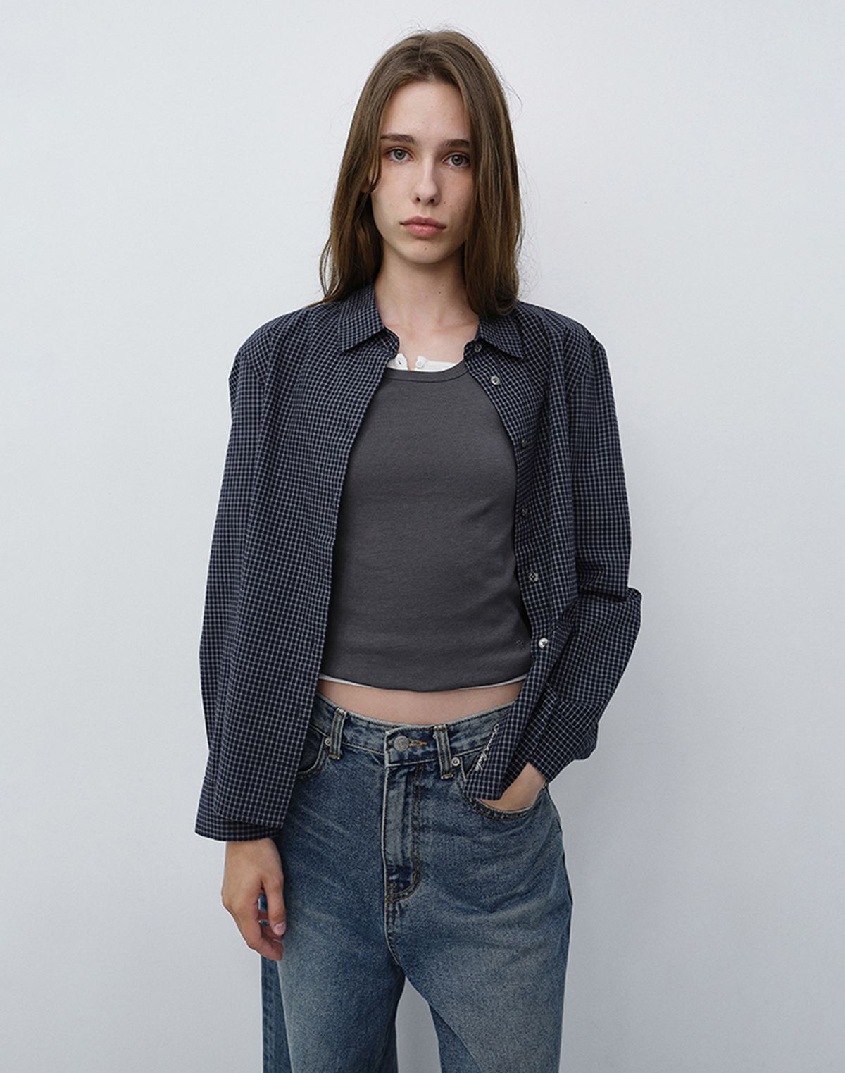 던스트(DUNST) ESSENTIAL SLIM CHECKED SHIRT_UDSH6C201_BLUE NAVY