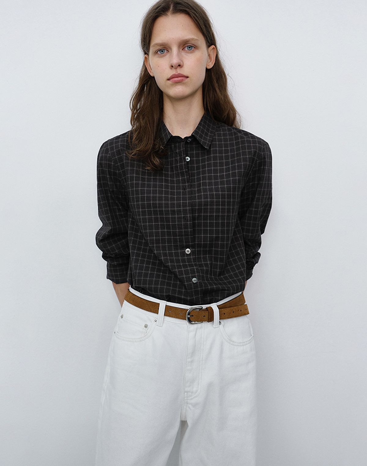 던스트(DUNST) ESSENTIAL SLIM CHECKED SHIRT_UDSH6C201_BLACK