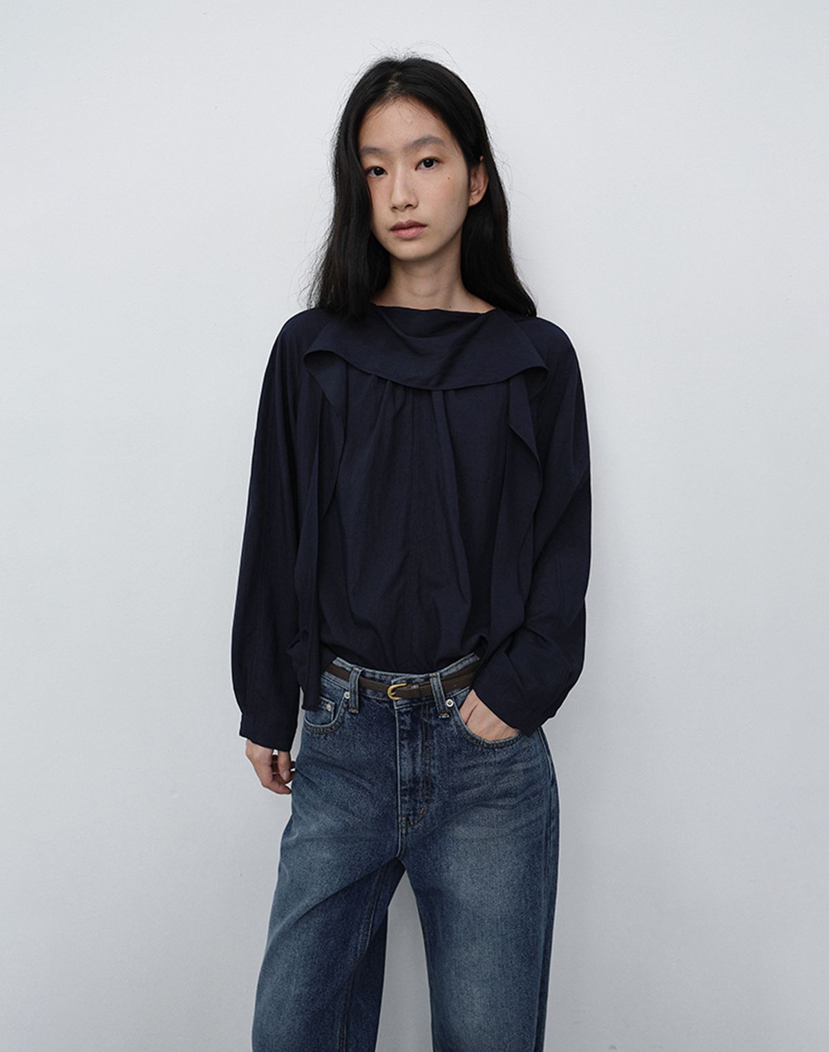 던스트(DUNST) TIE BLOUSE_UDBL6C203_NAVY