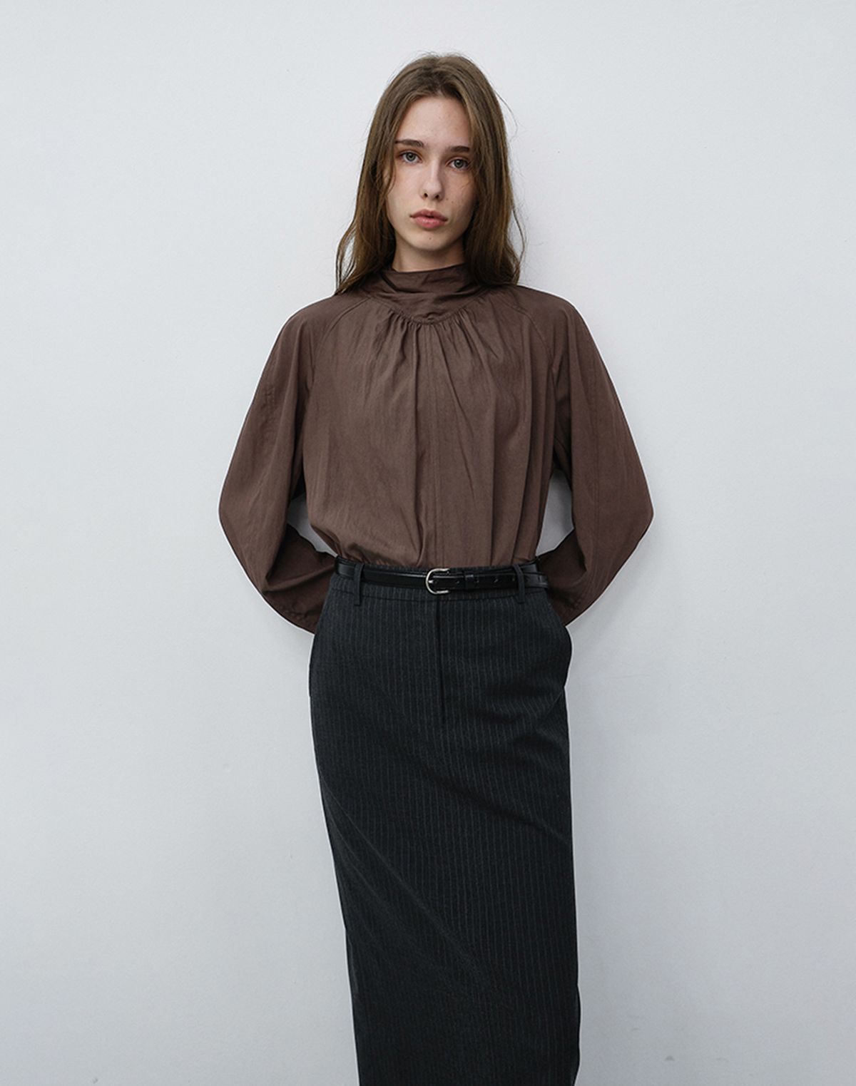 던스트(DUNST) TIE BLOUSE_UDBL6C203_BROWN