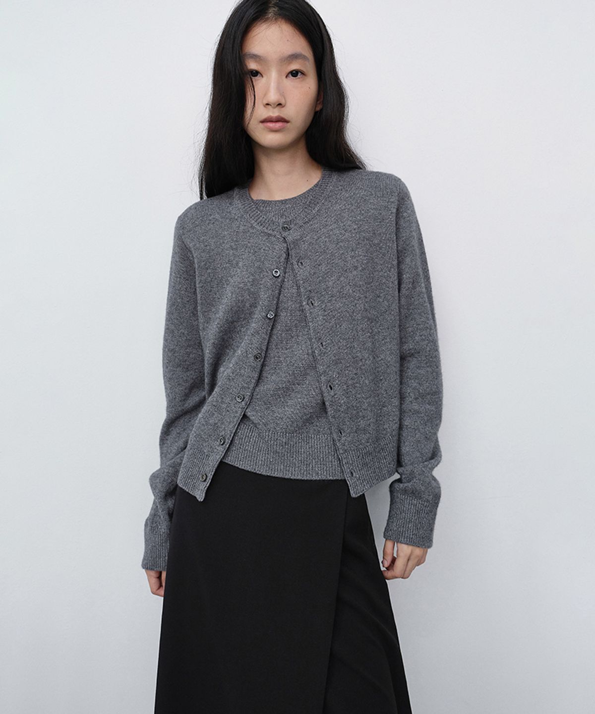 던스트(DUNST) UNISEX CREWNECK KNIT CARDIGAN_UDSW6C101_MELANGE GREY