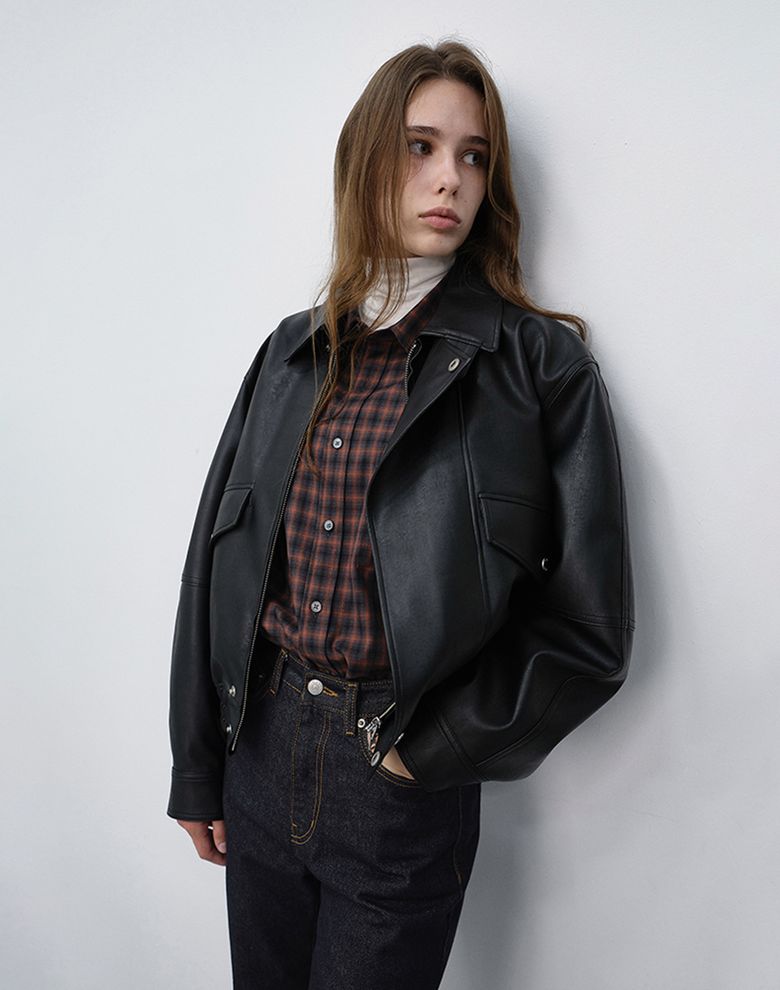 UNISEX CROPPED LEATHER BLOUSON_UDJU6C108_BLACK