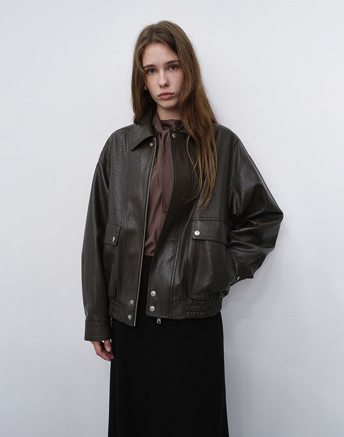 던스트(DUNST) UNISEX LEATHER ZIP-UP BLOUSON_UDJU6C105_DARK BROWN
