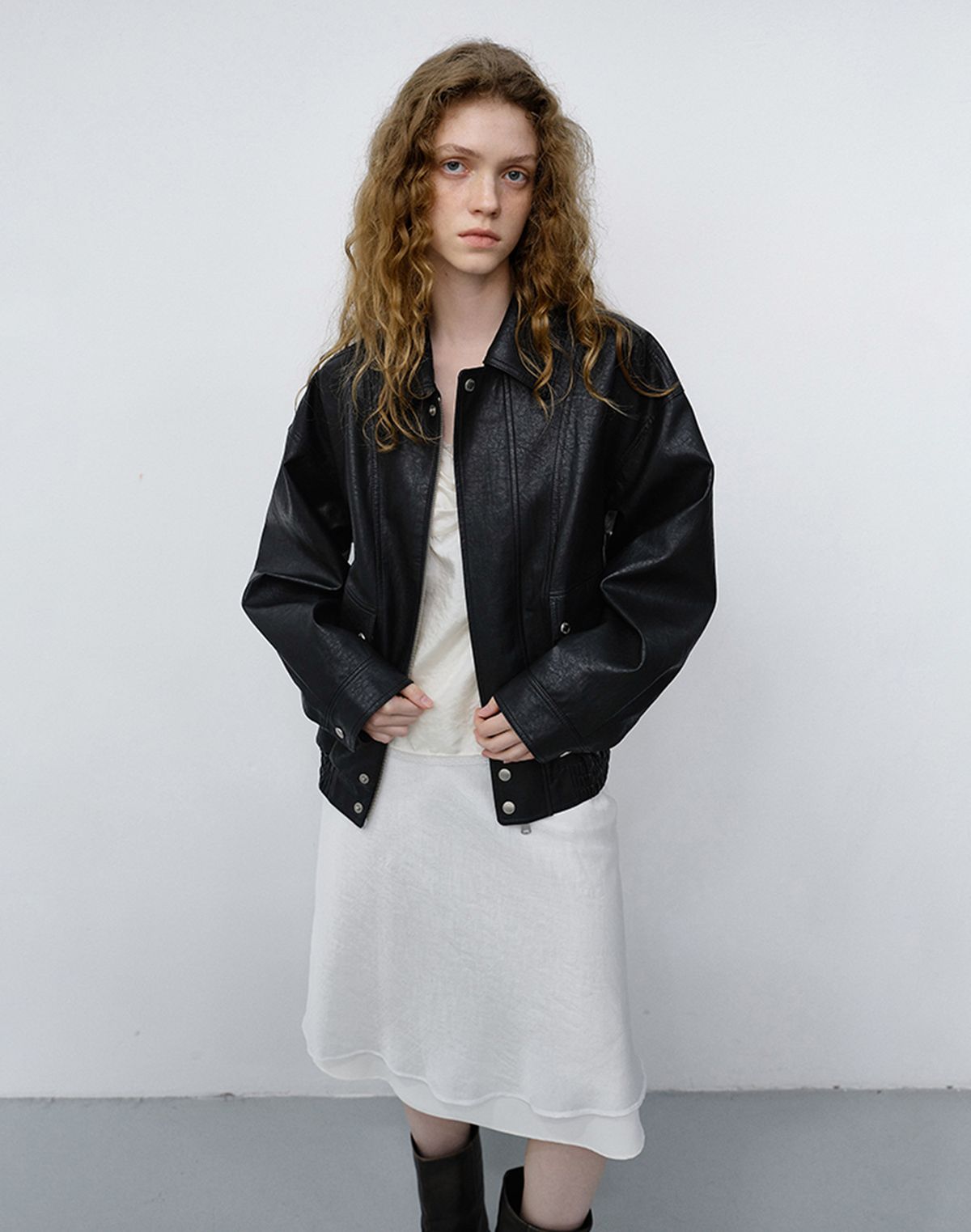 던스트(DUNST) UNISEX LEATHER ZIP-UP BLOUSON_UDJU6C105_BLACK