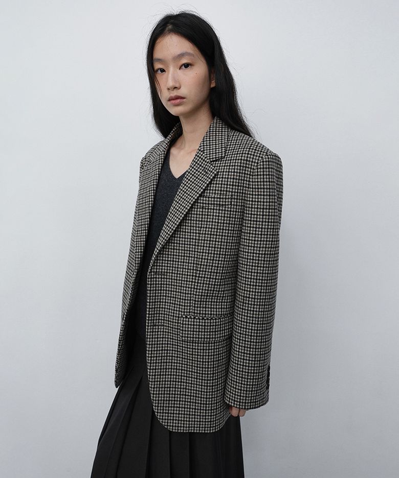 UNISEX CLASSIC 2 BUTTON WOOL BLAZER_UDJA6C107_BEIGE CHECK