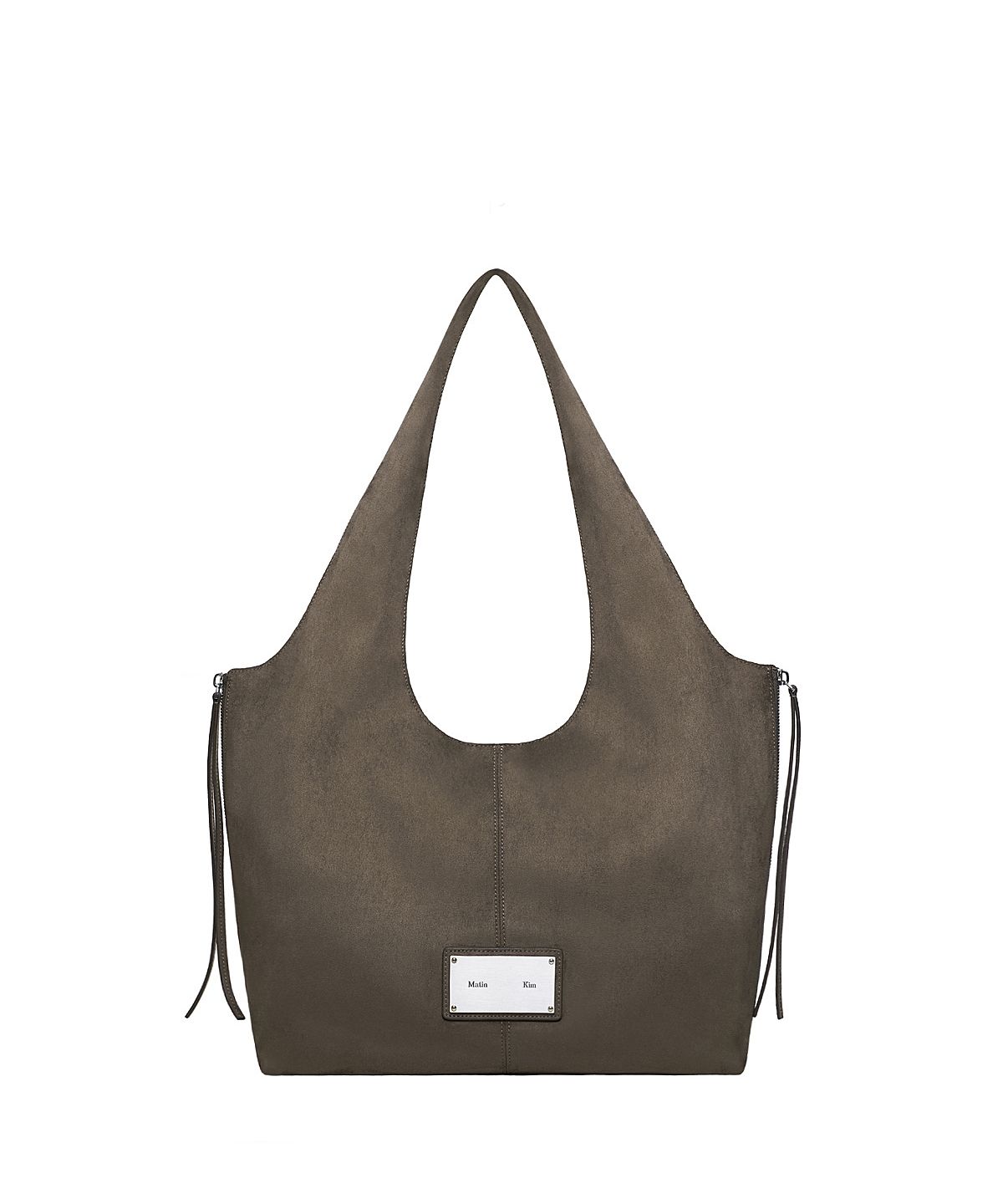 마뗑킴(MATIN KIM) SIDE ZIP SUEDE SHOULDER BAG IN CHARCOAL