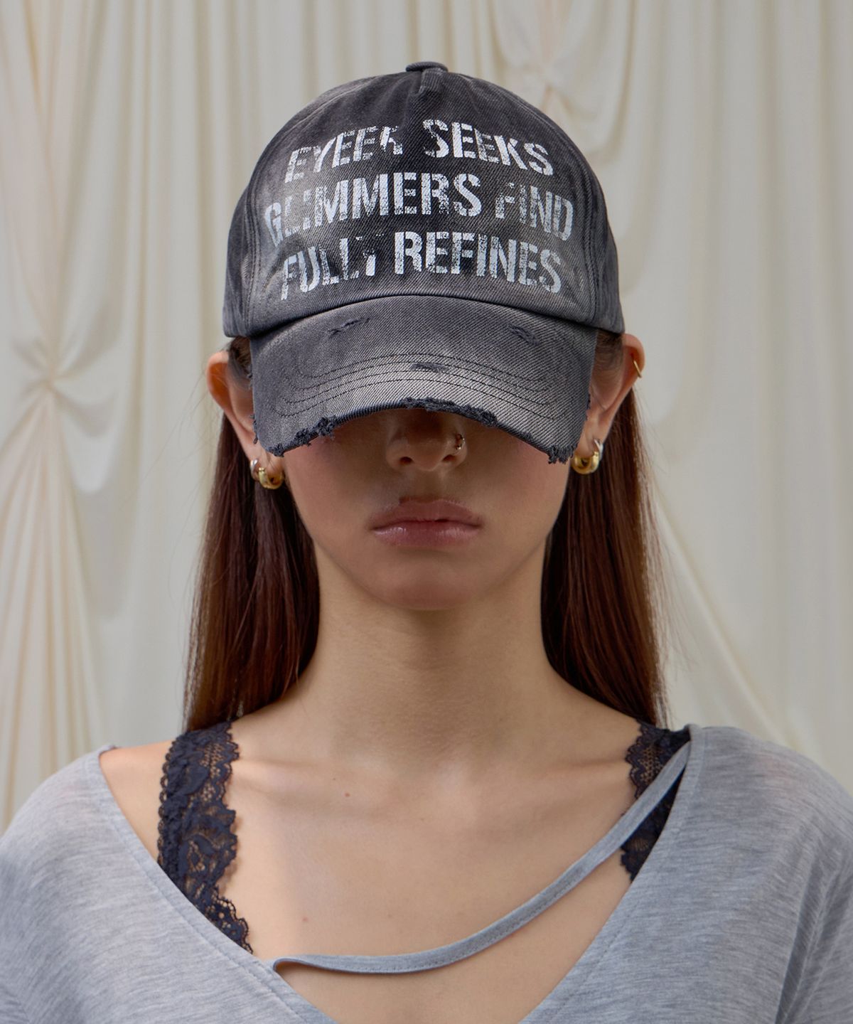 이와이이알(EYEER) Washed Graphic Ball Cap - Black