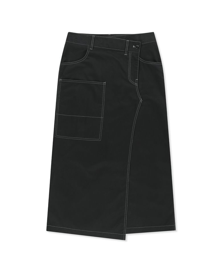 BIG POCKET LONG WRAP SKIRT IN BLACK