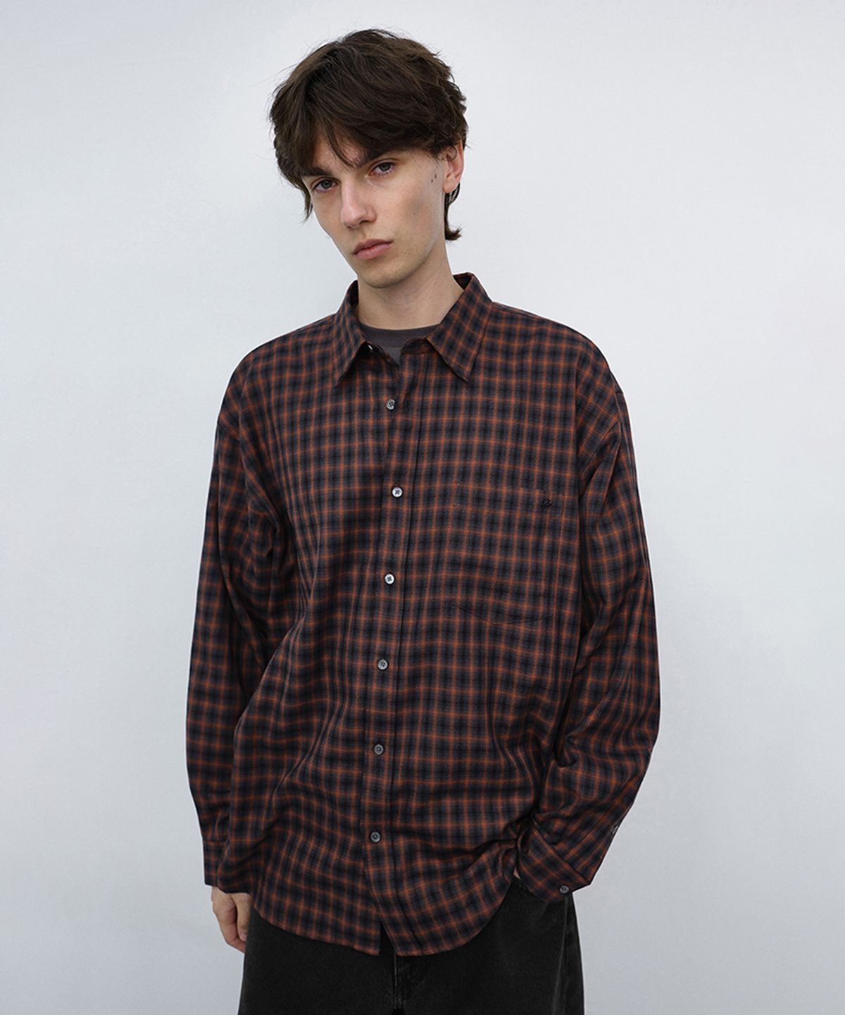 던스트 포 맨(DUNST FOR MEN) UNISEX CHECKED FLANNEL SHIRT_UDSH6C104_BRICK