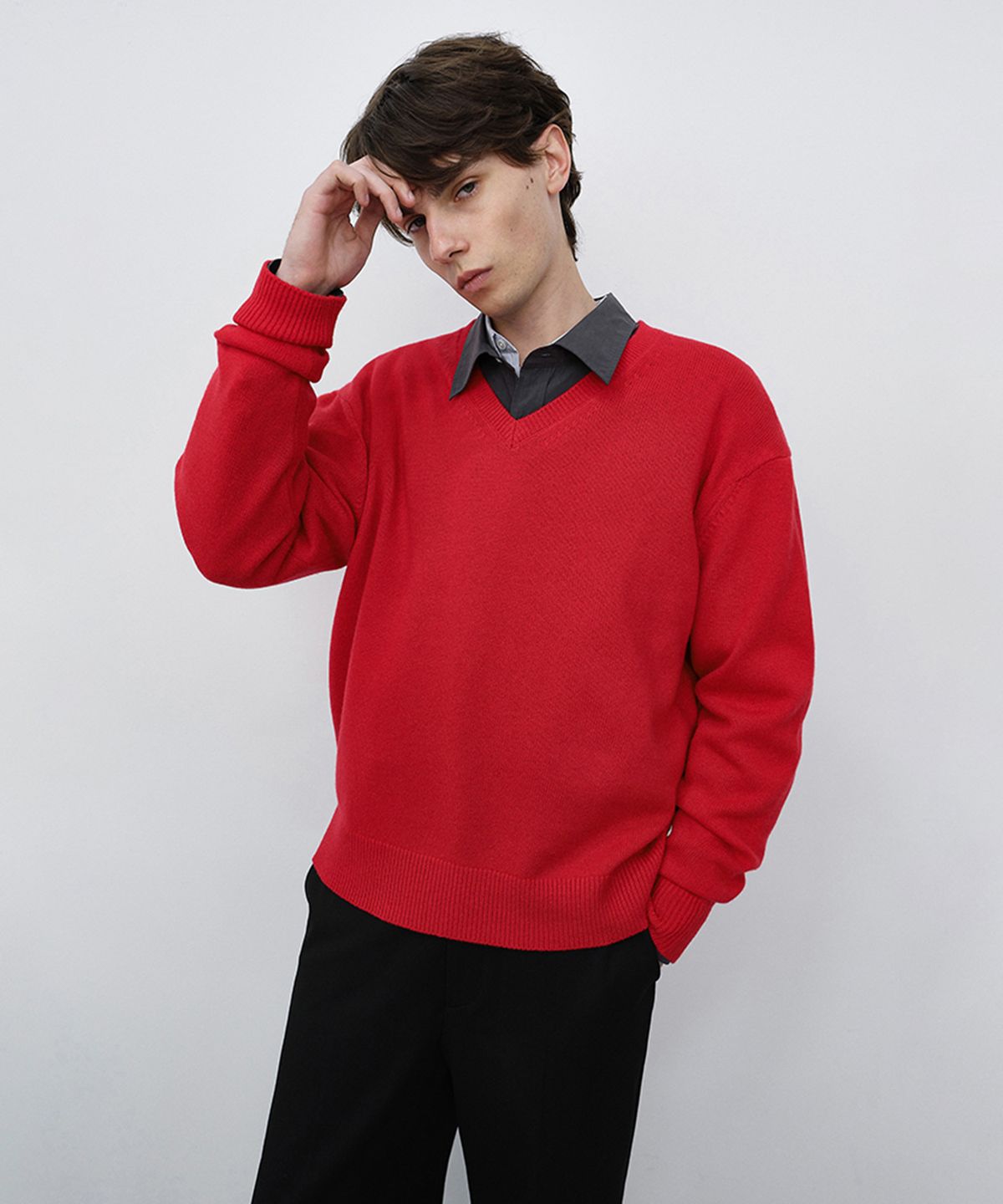 던스트 포 맨(DUNST FOR MEN) UNISEX CASHMERE V-NECK SWEATER_UDSW6C111_RED