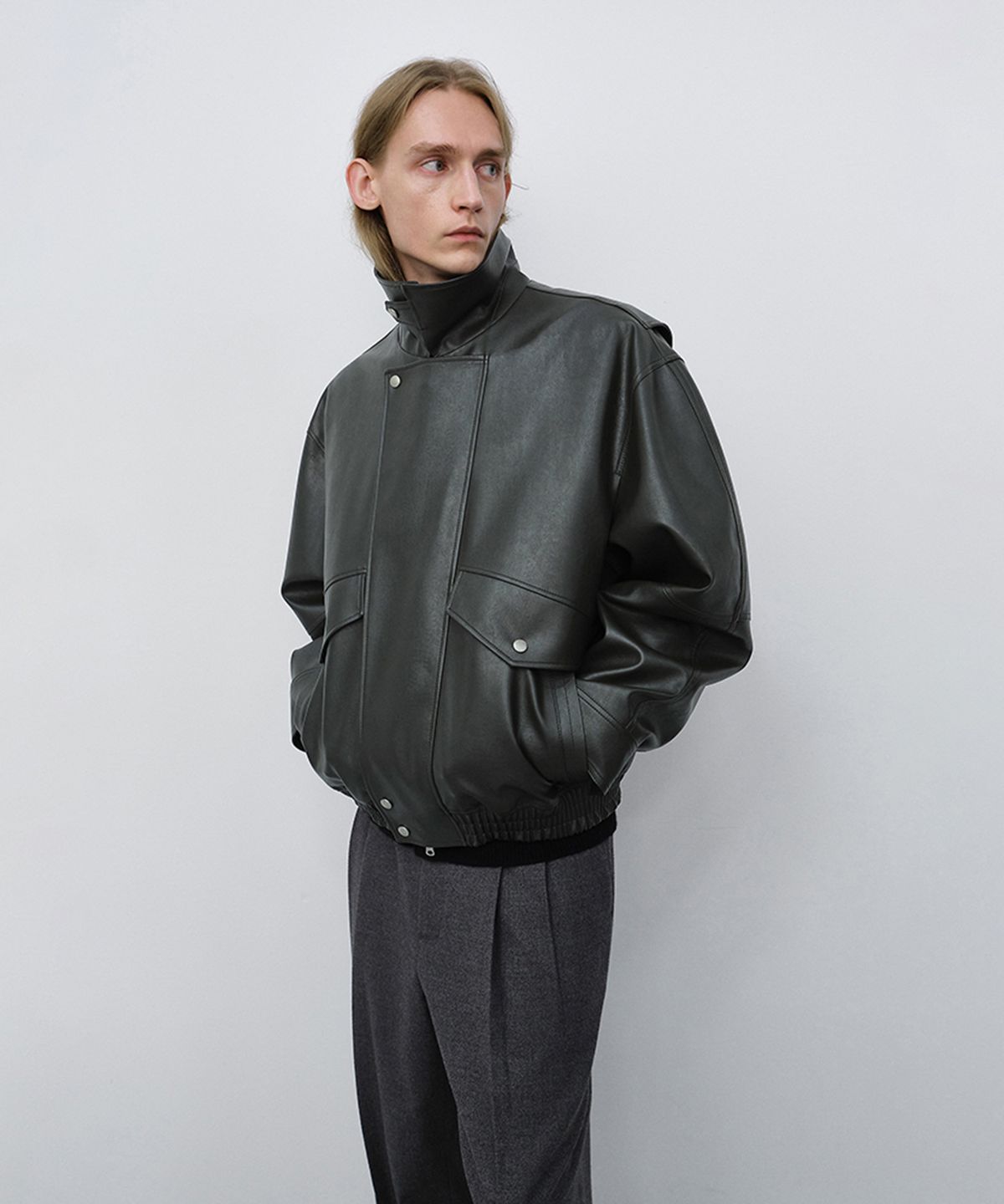 던스트 포 맨(DUNST FOR MEN) CROPPED LEATHER BLOUSON_UNISEX_UDJU6C108_GREYISH KHAKI