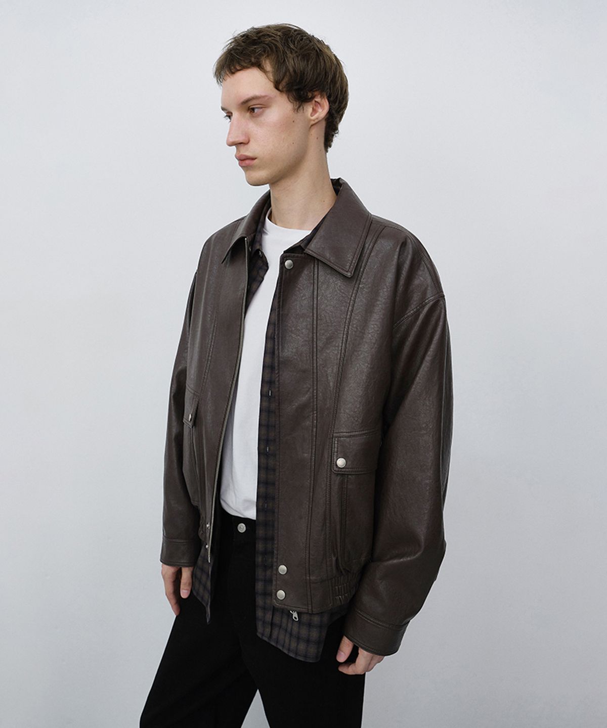 던스트 포 맨(DUNST FOR MEN) LEATHER ZIP-UP BLOUSON_UNISEX_UDJU6C105_DARK BROWN