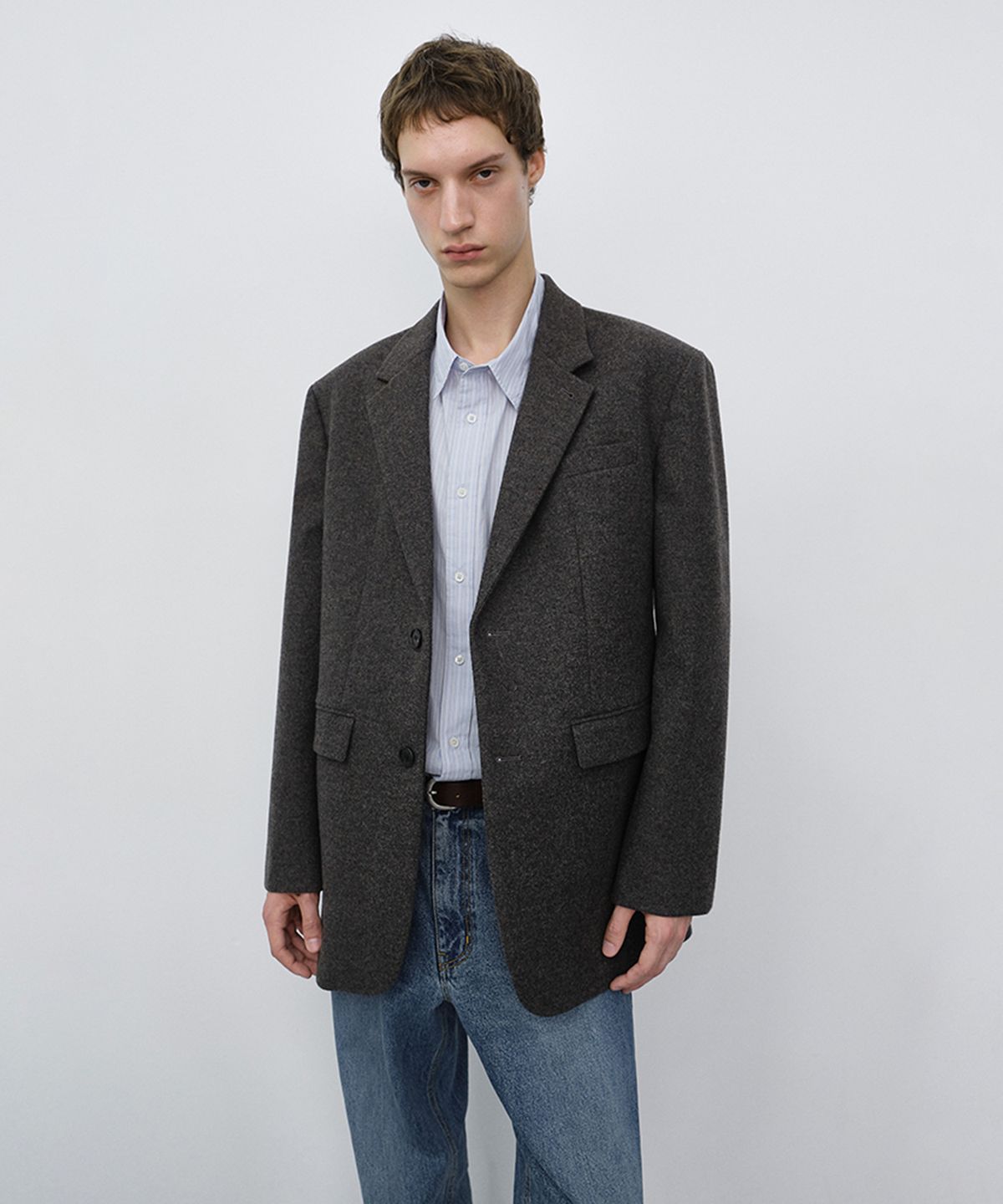 던스트 포 맨(DUNST FOR MEN) UNISEX CLASSIC 2 BUTTON WOOL BLAZER_UDJA6C107_CHARCOAL BROWN