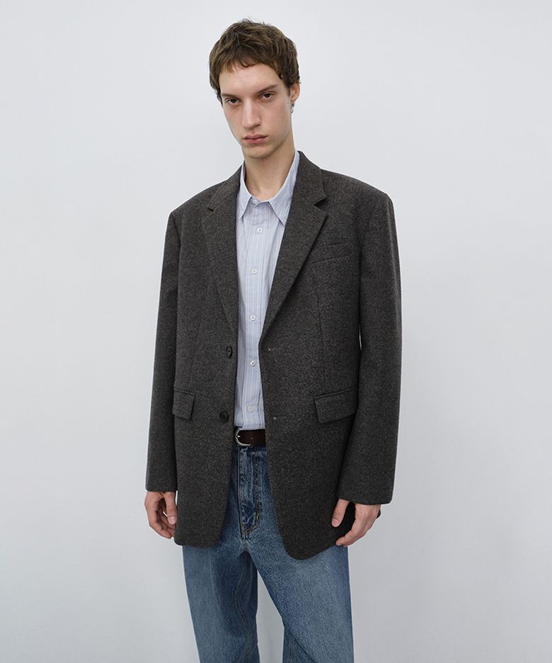 UNISEX CLASSIC 2 BUTTON WOOL BLAZER_UDJA6C107_CHARCOAL BROWN