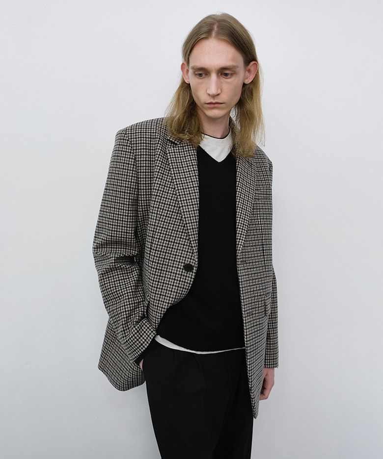 UNISEX CLASSIC 2 BUTTON WOOL BLAZER_UDJA6C107_BEIGE CHECK